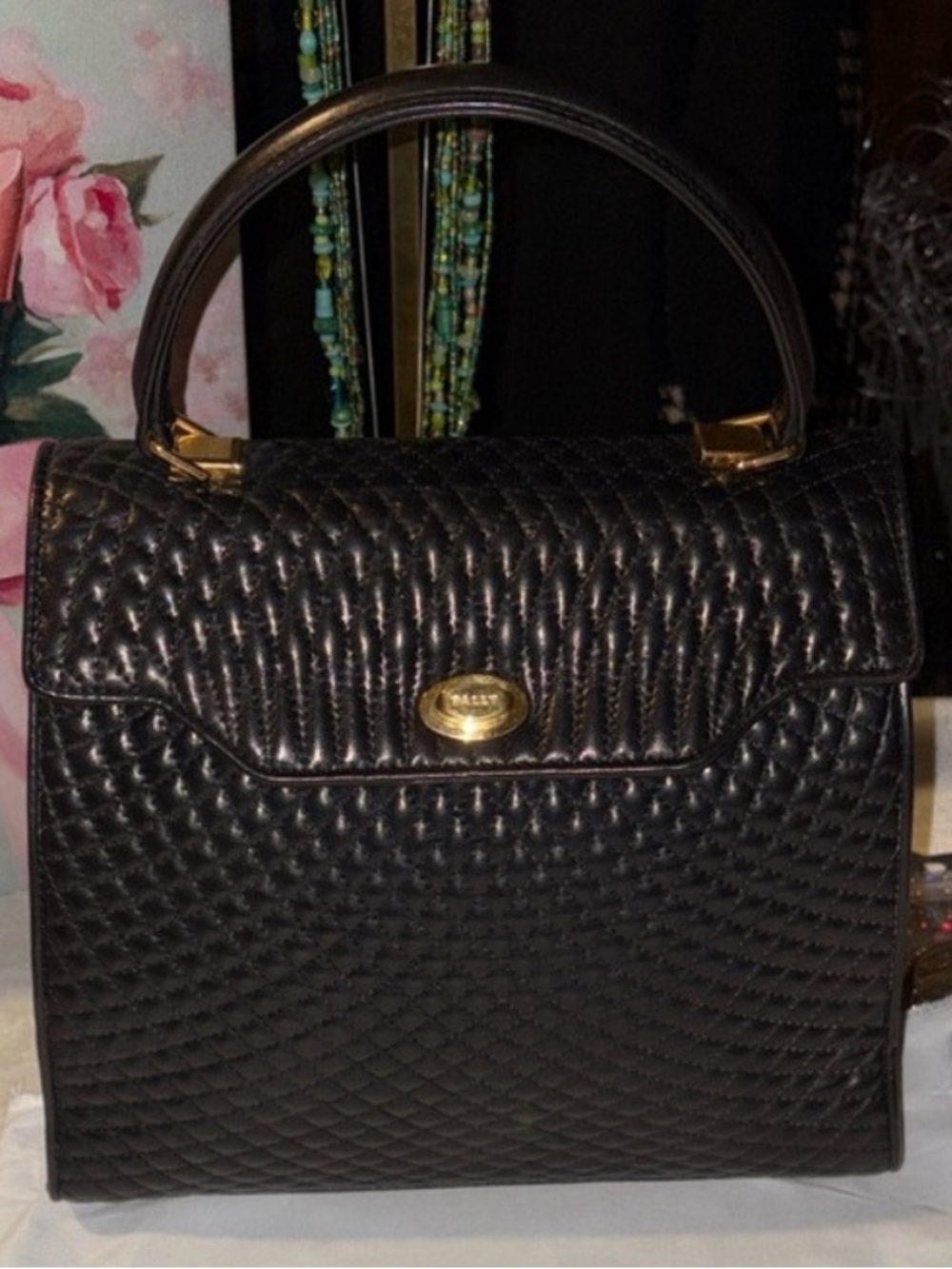 Bally *1990 VINTAGE* Quilted Top-Handle Satchel with Gold Hardware EUC Fabulous
